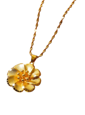 轻奢镀24K仿真黄金色百合花项链