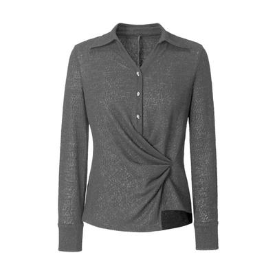 IMM尹默冬针织蕾丝提花羊毛扭结V领衬衫式毛针织衫上衣女