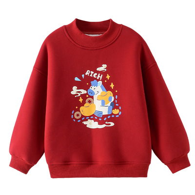 男童加厚卫衣2025冬装新款秋冬款儿童男孩圆领加绒加厚保暖打底衫