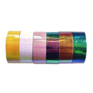 渐变极光蓝绿粉黄手帐装饰diy创意纯色珠光白彩虹镭射膜胶带防水