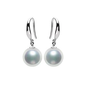 G18K金淡水珍珠10-11mm正圆强光细微瑕耳环简约款耳饰女小众设计