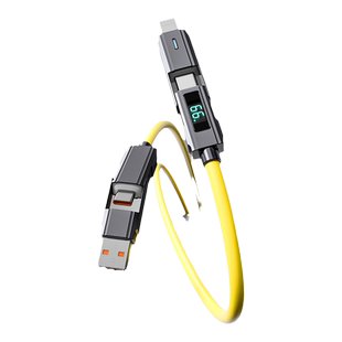 66W智能数显二拖二超级快充数据线软硅胶四合一PD27w双Type-C适用iPhone15苹果16华为充电多功能三拖一车载