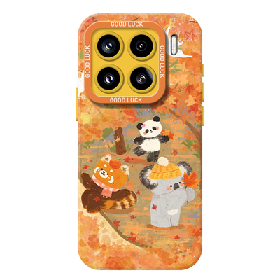 油画枫叶熊猫手机壳适用小米红米