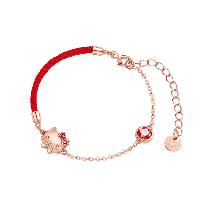 潮色绘-HelloKitty红色手绳手链女925纯银2027羊年本命年生日礼物