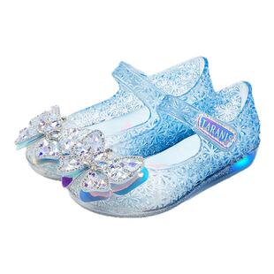 泰兰尼斯夏季新款儿童凉鞋公主水晶鞋女童闪灯鞋小女孩发光果冻鞋
