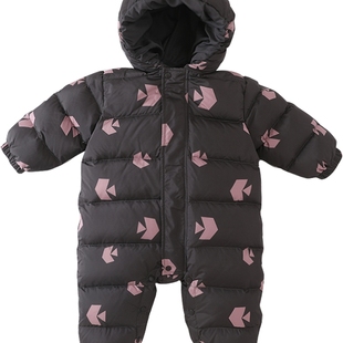 婴儿羽绒服连体衣冬季加厚保暖白鸭绒外出服冬装红色宝宝新年服