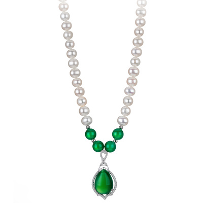 母亲节礼物送妈妈绿玉髓珍珠项链