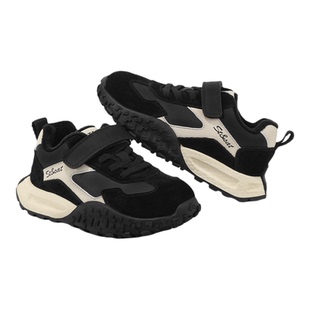 星期六童鞋黑色德训鞋女2025秋冬加绒保暖软底儿童休闲男童板鞋