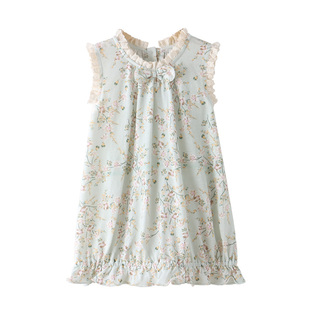 modomoma女童连衣裙夏兰精木代尔国风旗袍裙碎花公主裙·金枝玉叶