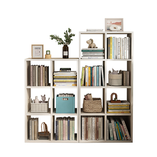 简易书架置物架落地储物格子柜客厅实木色小书本收纳书报架矮书柜