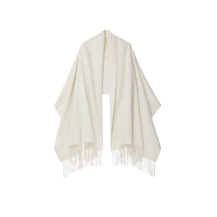 优雅时尚白色羊毛披肩加厚女长款 秋冬季纯羊毛围巾两用保暖