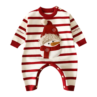 婴儿连体衣冬季宝宝过年衣服加绒保暖小月龄外出冬装喜庆拜年爬服