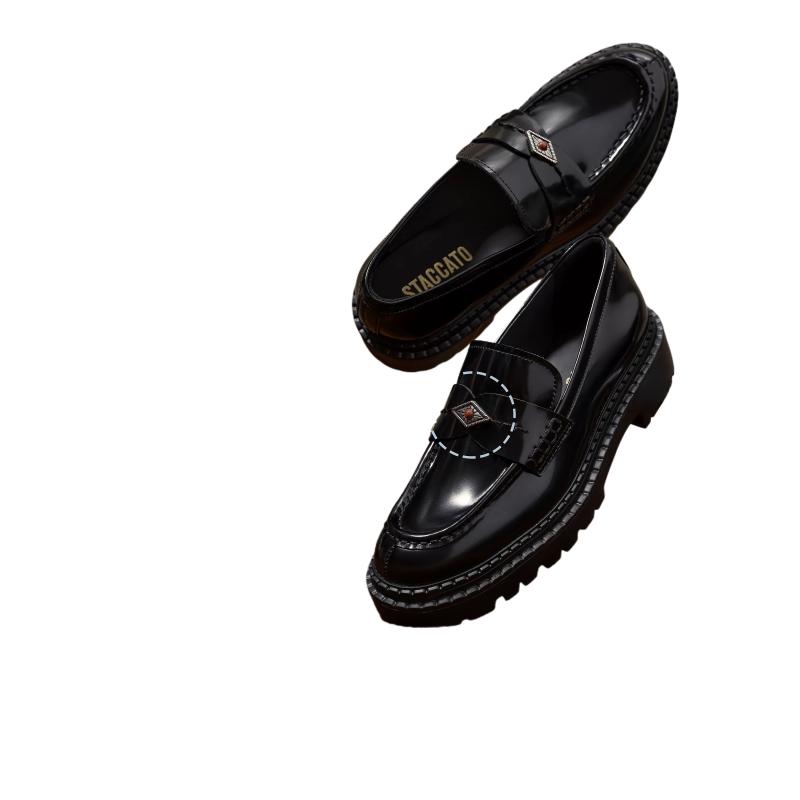 思加图2025新款Ruby露比英伦风复古乐福鞋一脚蹬小皮鞋女9UL14CA5