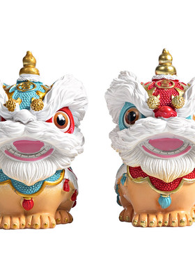 国潮佛山舞狮醒狮创意摆件新中式小众桌面茶桌装饰工艺品生日礼物