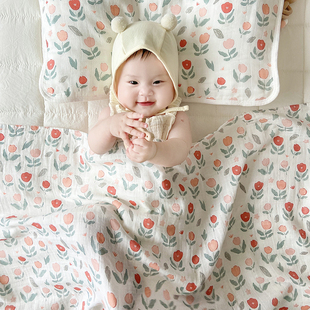 竹纤维双层纱毯子盖毯婴幼儿包巾宝宝浴巾儿童纱布毯毛巾被夏