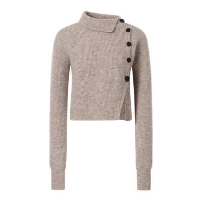 马海毛混纺不对称斜领纽扣毛衣