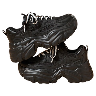 达芙妮老爹鞋女2026春季新款运动休闲鞋增高厚底加绒棉鞋黑色鞋子