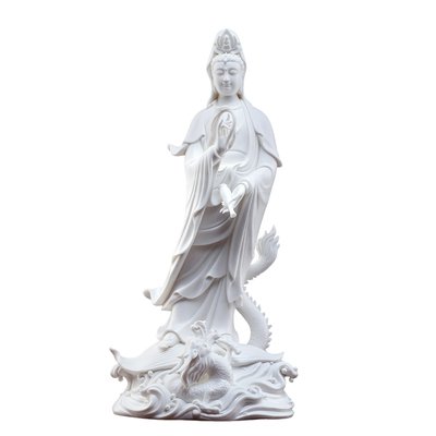 戴玉堂站龙观音像供奉家用摆件