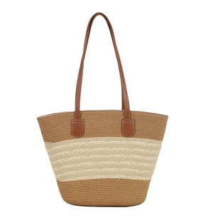 法式田园度假风草编包女大容量通勤单肩包海边沙滩水桶包托特包包
