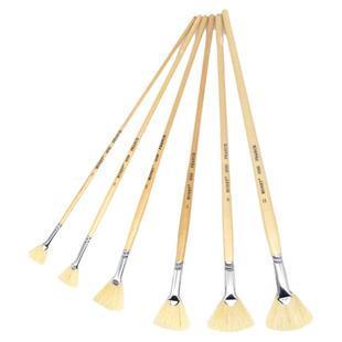 莫奈单支水粉笔猪鬃扇形油画笔长杆猪鬃扇形刷水粉画笔学生成人初学者美术绘画用伞形笔6支单号套装丙烯画笔