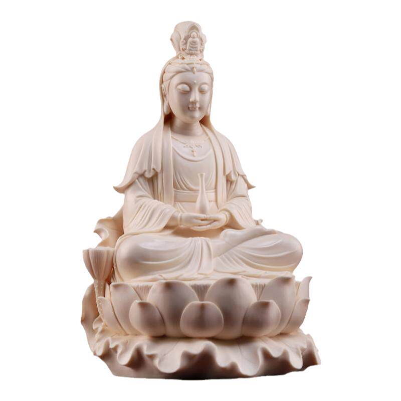 戴玉堂雅黄瓷荷叶净瓶观音摆件