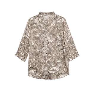 谜底花色衬衫七分袖女2025夏季新款复古风印花合体衬衣256MC6287