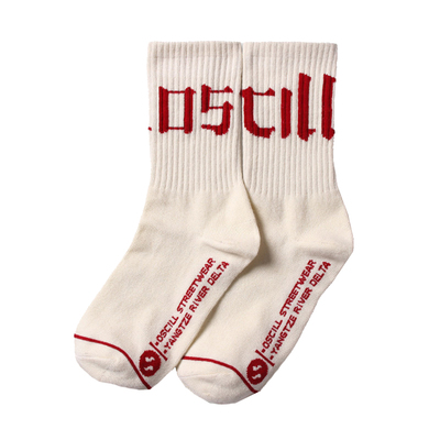 潮袜oscill笔画米黄中筒个性长袜