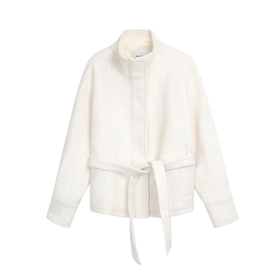 Maven Lin 老钱温感 羊毛立领呢子外套女廓形收腰短款毛呢大衣