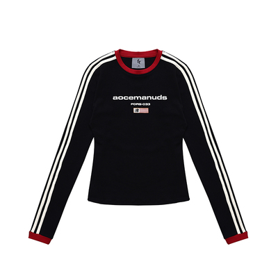 FDR官方店 旗帜织带撞色长袖T恤女春秋辣妹运动修身显瘦打底上衣