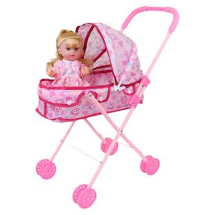 灯光过家家带洋娃娃宝宝手推小车发声婴儿仿真男女孩儿童发光玩具