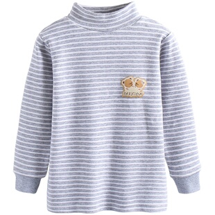 儿童纯棉秋衣男童全棉女童彩棉中领条纹半高领打底衫秋冬季新款