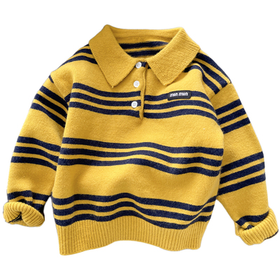 柔软男童条纹毛衣秋冬Polo领上衣