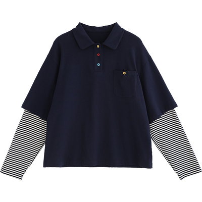 诺诺公主S1N初中生长袖T恤女2026春季新大童青少年假两件POLO衫女