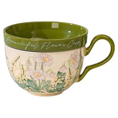 钱道嘉绿色风铃花陶瓷水杯马克杯