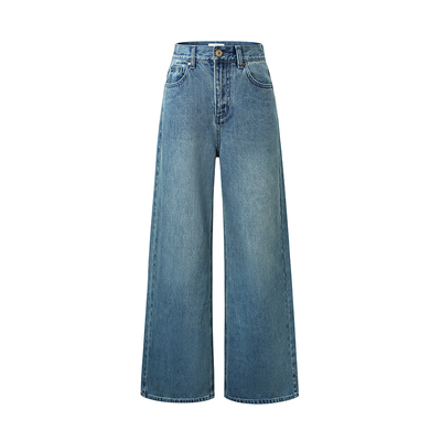 休闲风高腰直筒小阔腿牛仔裤