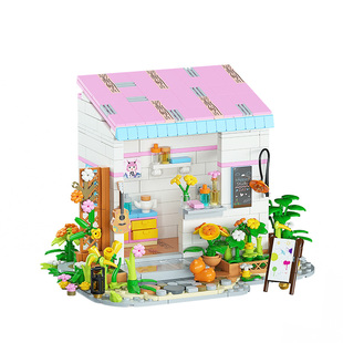 Bros Block中国积木拼装童话镇街景建筑阳光花房拼插玩具男女礼物