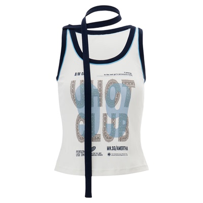 诱货夏季蓝白撞色冰丝透气女背心