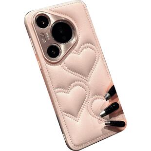 呆芒奢华皮质适用华为pura70pro+新款p80手机壳小香风爱心70Ultra金属镜头气垫mate60pro+高级感P70女款防摔