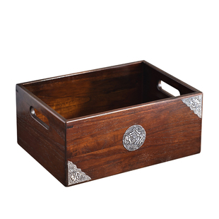 异丽实木桌面化妆品收纳盒餐桌茶几门厅中式储物盒杂物整理收纳筐
