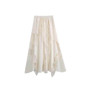 白色不规则重工蕾丝拼接半身裙春季大码女装伯克利网纱蛋糕长裙子