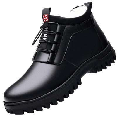 【真皮羊毛】蜻蜓牌冬季新款男士棉鞋高帮防水加绒内增高休闲皮鞋