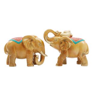 铜欣祥黄铜摆件《财福吉象》大象一对摆件客厅中式开业乔迁礼品