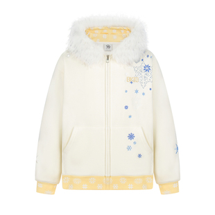 文文不乖原创雪花冰晶刺绣毛领连帽卫衣男女秋冬加绒拉链开衫上衣