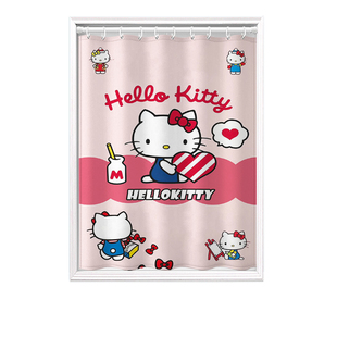 窗帘布免打孔安装卡通遮光短防水卫生间厨房小窗户KT猫HelloKitty
