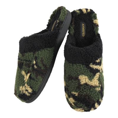 出口男士外单秋冬厚底毛绒潮品迷彩居家用客拖办公大码室内棉拖鞋