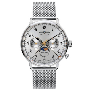 【送皮带】ZEPPELIN齐博林石英男女表银色钢带情侣表7037M-1