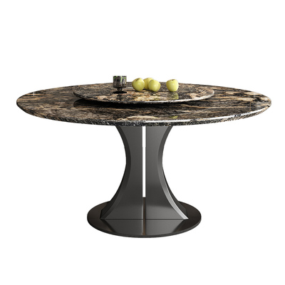 进口璀璨星河天然奢石大圆餐桌高级感带转盘圆形广东佛山家用餐桌