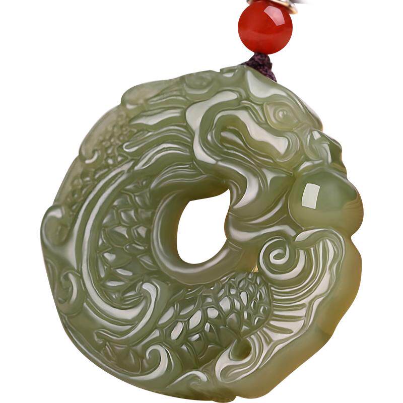 天然新疆和田玉吊坠鱼化龙项链