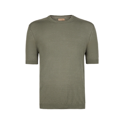 FALCONERI男士亚麻混纺宽松罗纹圆领短袖T恤UMM0087