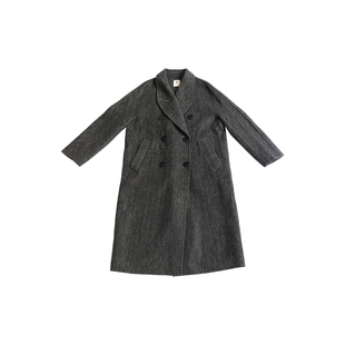 远家牦牛绒绵羊毛桑蚕丝双面呢枪驳领双排扣大衣长外套F-133限量